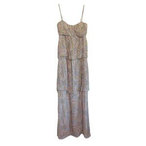 Matty M Tiered Maxi Dress XS | Pastel Geometric Print